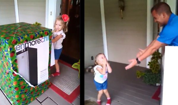 Little Girl Has Sweetest Reaction When She Unwraps Present With Dad Inside