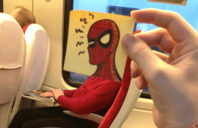 What This Guy Does with Post-it Notes On the Train is Funny and Brilliant