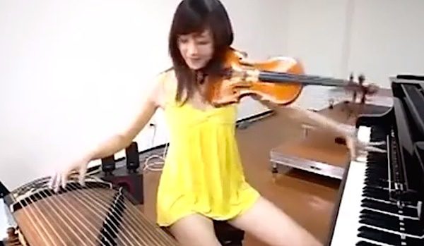 woman plays 3 instruments