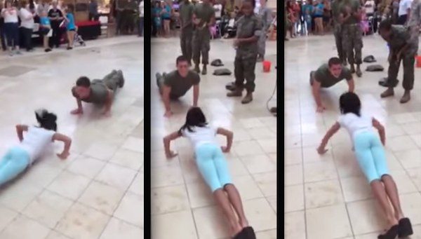 Little Girl Competes With Marine At Push Up Challenge And Shocks Everyone