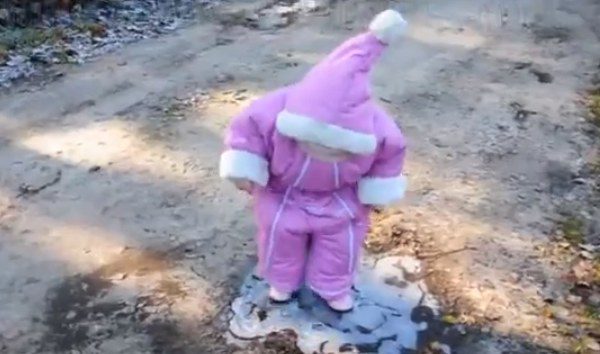 Cute Toddler Sees A Patch Of Ice For The First Time And Her Reaction Is Priceless