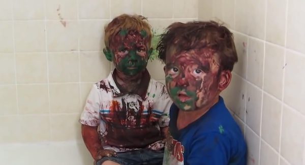 Dad Has A Hard Time Not Laughing While Scolding His Naughty Kids For Making A Huge Mess With Paint