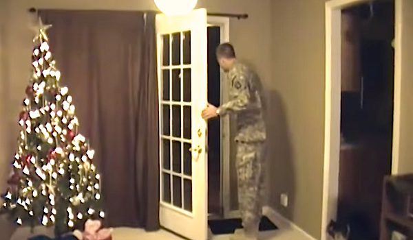 dog welcomes home soldier