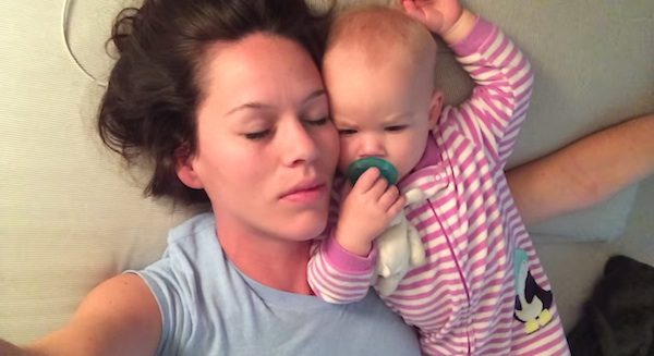 mom and baby napping