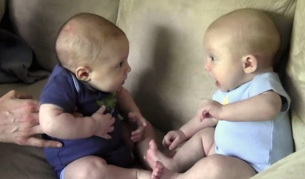 Baby Twins Notice Each Other For The First Time
