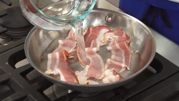 frying bacon with water