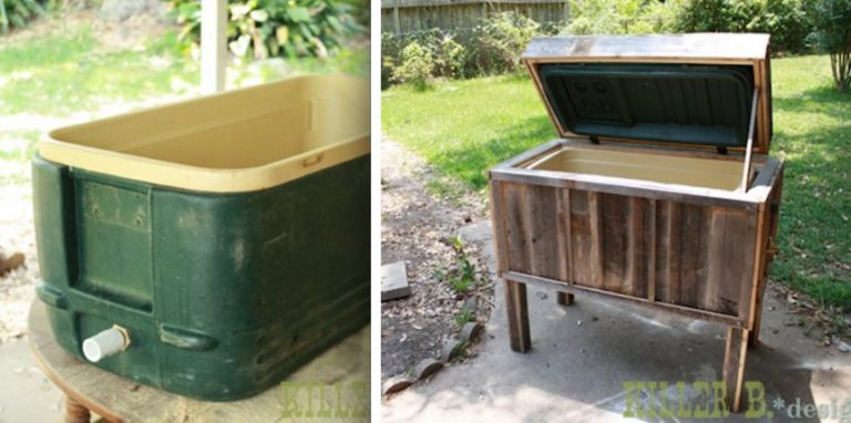 woman makes rustic cooler