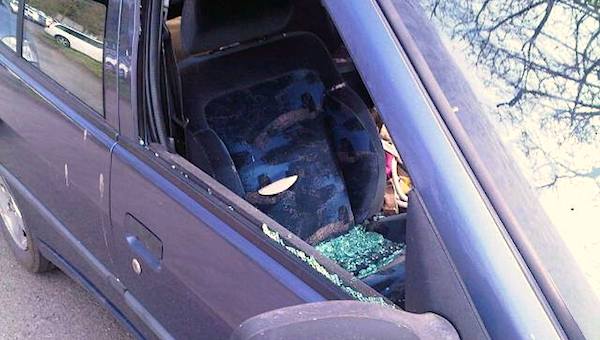 smashed car window