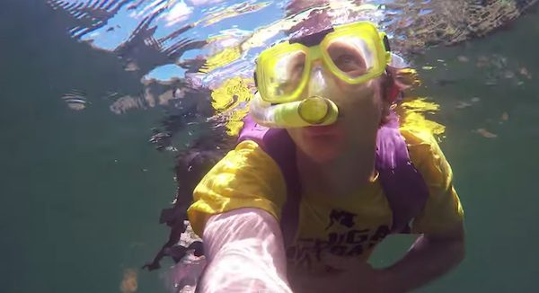 snorkeler at jellyfish lake