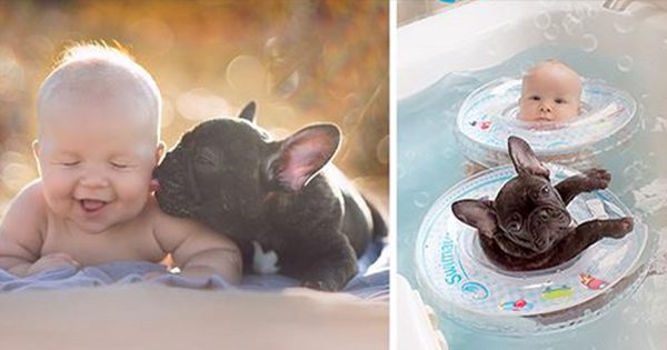 Mother’s Photos of Baby And Bulldog Who Were Born On The Same Day Are Irresistibly Cute