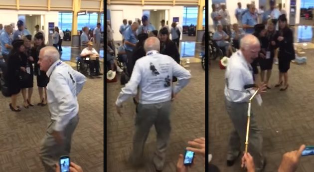 ww2 veteran dances at airport