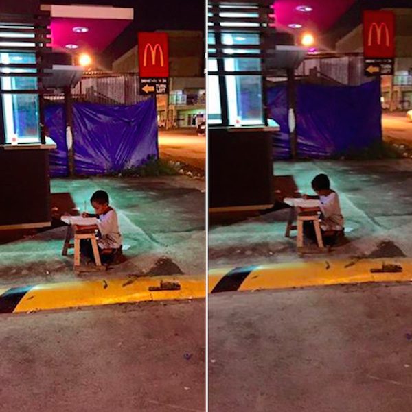 kid studies on the streets