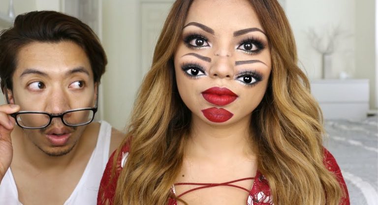 Woman Draws Double For Creepy Halloween Makeup Effect