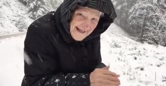 101-Year-Old Mom Makes Her Son Stop The Car So She Can Play In The Snow