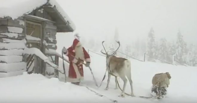 Santa Busily Trains A New Reindeer To Pull His Sleigh
