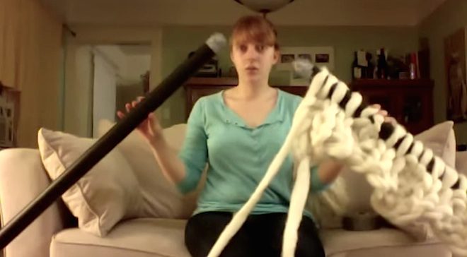 Woman Uses PVC Pipes To Knit A Gigantic Wool Blanket