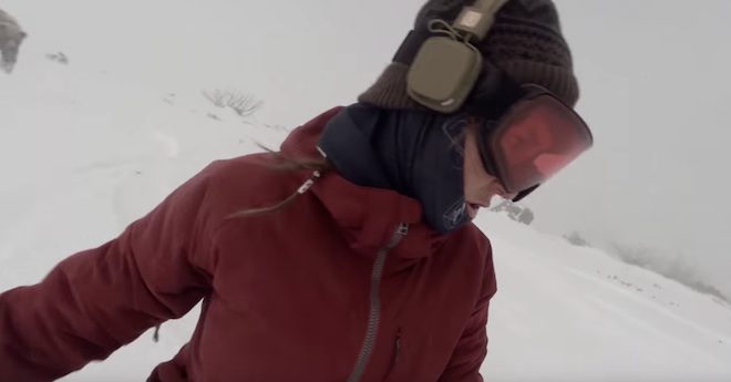 Woman Snowboarding Doesn’t Notice She’s Being Chased By A Bear