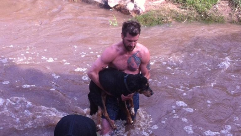 Man Strips Down And Jumps Into Raging River To Save Drowning Dog