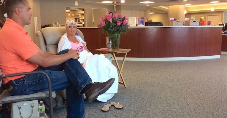 husband surprises wife getting chemo