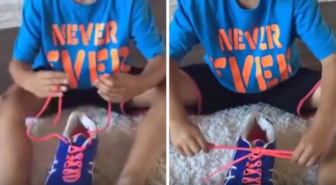 Boy Learns How To Tie Shoelace In One Try Using Mom’s Easy Tip
