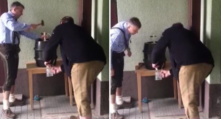 Men Are Tapping a Beer Keg When Things Go Hilariously Wrong