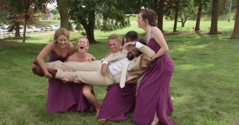 Bridesmaids Drop Groom During Hilarious Wedding Photo Shoot