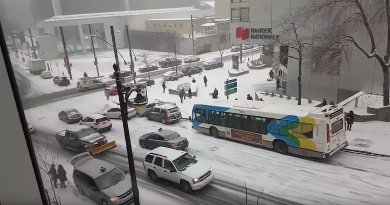 Morning Commute Turns Into Crazy Chaos On City Street After Snow Falls