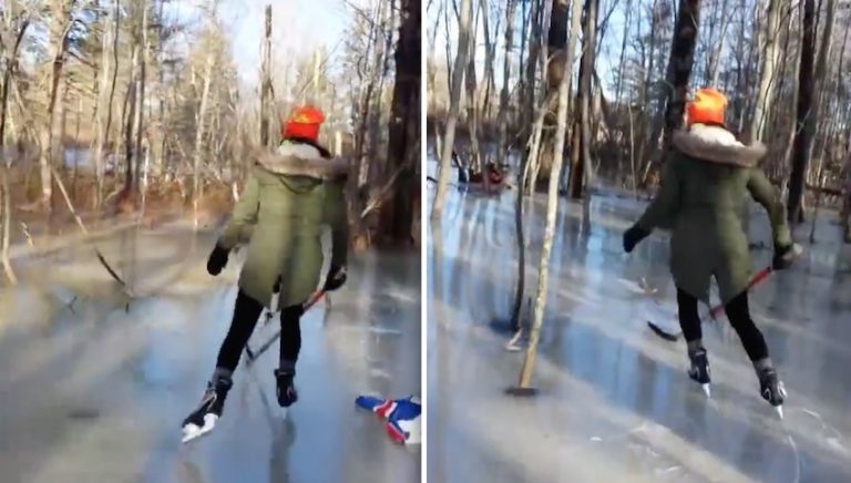 skate through frozen forest