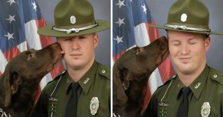K9 Can’t Resist Showering His Partner With Affection During Photo Shoot