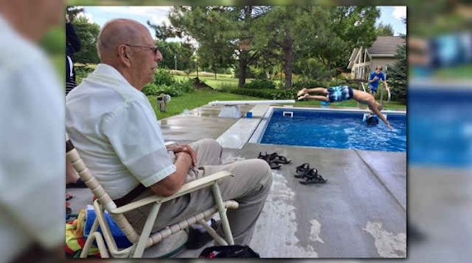old man builds pool for kids