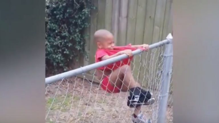 Boy Gets Stuck On Fence And When He Tries A Second Time, Dad Can’t Stop Laughing