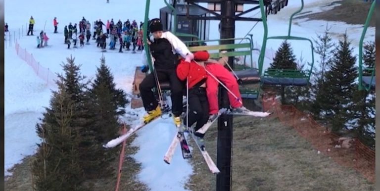 Mom Hangs On Tight to Her Two Girls Dangling Off Ski Chairlift In Harrowing Video
