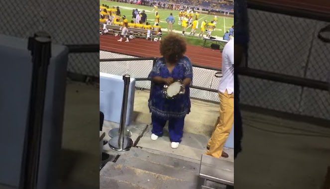 Grandma Shows Off Impressive Tambourine Skills at Football Game