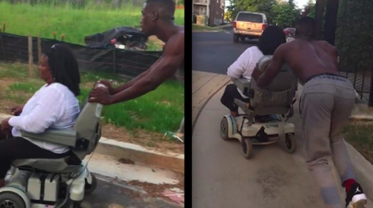 Stranger Pushes Woman All The Way Home After Her Electric Wheelchair Battery Dies