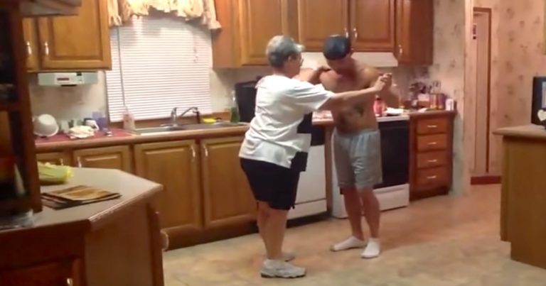 Mom Can’t Sleep So She Grabs Hold Of Her Son For Impromptu Dance In Kitchen