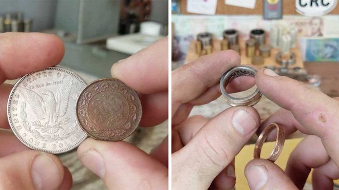 Craftsman Creates Beautiful Ring From Two Old Coins