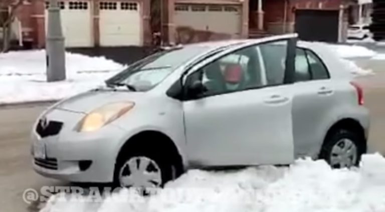 Porch Pirate Attempts Getaway But is Hilariously Thwarted By Snow Bank