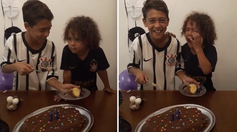 Brother Bursts Into Tears When He Gets The First Piece of Birthday Cake