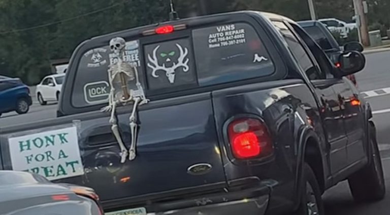 Halloween Decorated Truck Has Funny Surprise For Those Who Honk