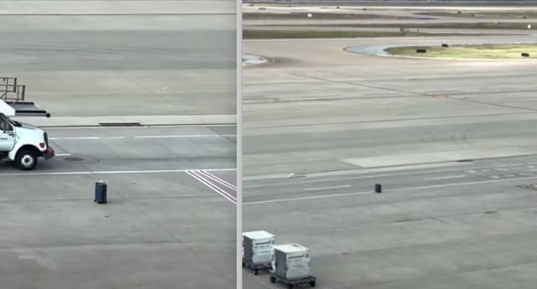 Runaway Luggage Keeps On Rolling Across Airport Ramp