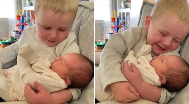 Little Boy Cries Happy Tears When He Meets His Baby Sister For The First Time