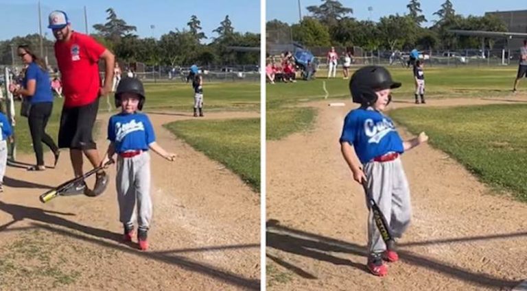 kid does funny dance at tee-ball