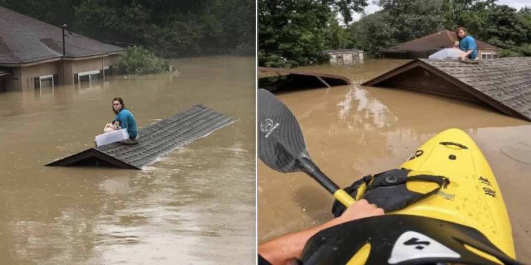 Chloe Adams saved her dog from Kentucky floods by swimming to neighbor's roof.