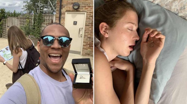 man photobombs girlfriend with engagement ring without her knowing