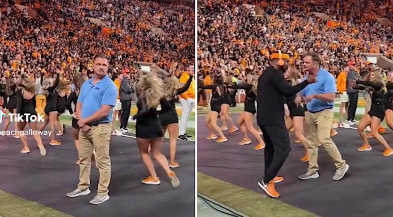 security guard interferes with University of Tennessee cheerleaders routine