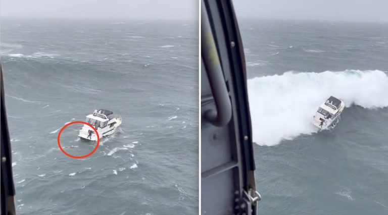 Coast Guard Rescue Man Just As Giant Wave Capsizes Boat