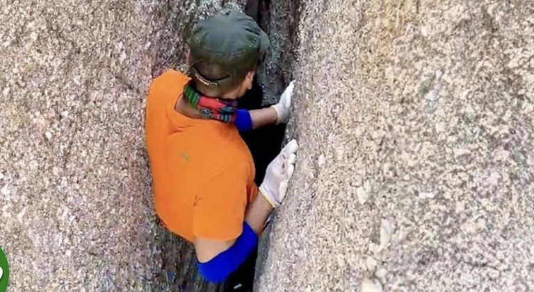Man Squeezes Into Ravine to Rescue Animal Crying for Help
