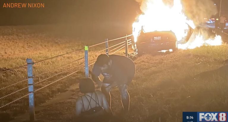 off-duty firefighter saves woman from fiery car
